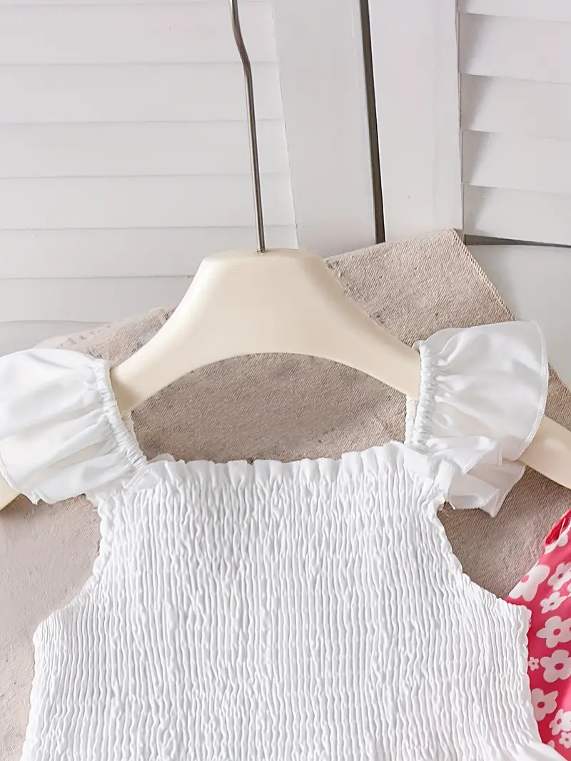 Girls White Ruffle Top with Pink Floral Print Pants Set