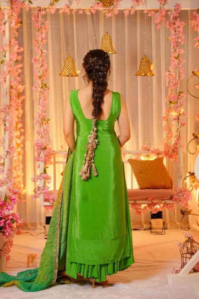 Vibrant Green Punjabi Suit Set with Heavy Work & Dupatta