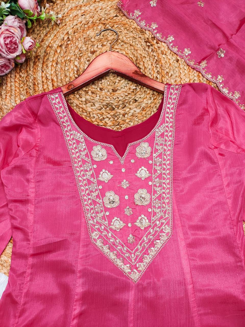 Designer Fusion Pink Anarkali Dress with Contrast Dupatta
