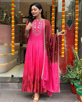 Designer Fusion Pink Anarkali Dress with Contrast Dupatta