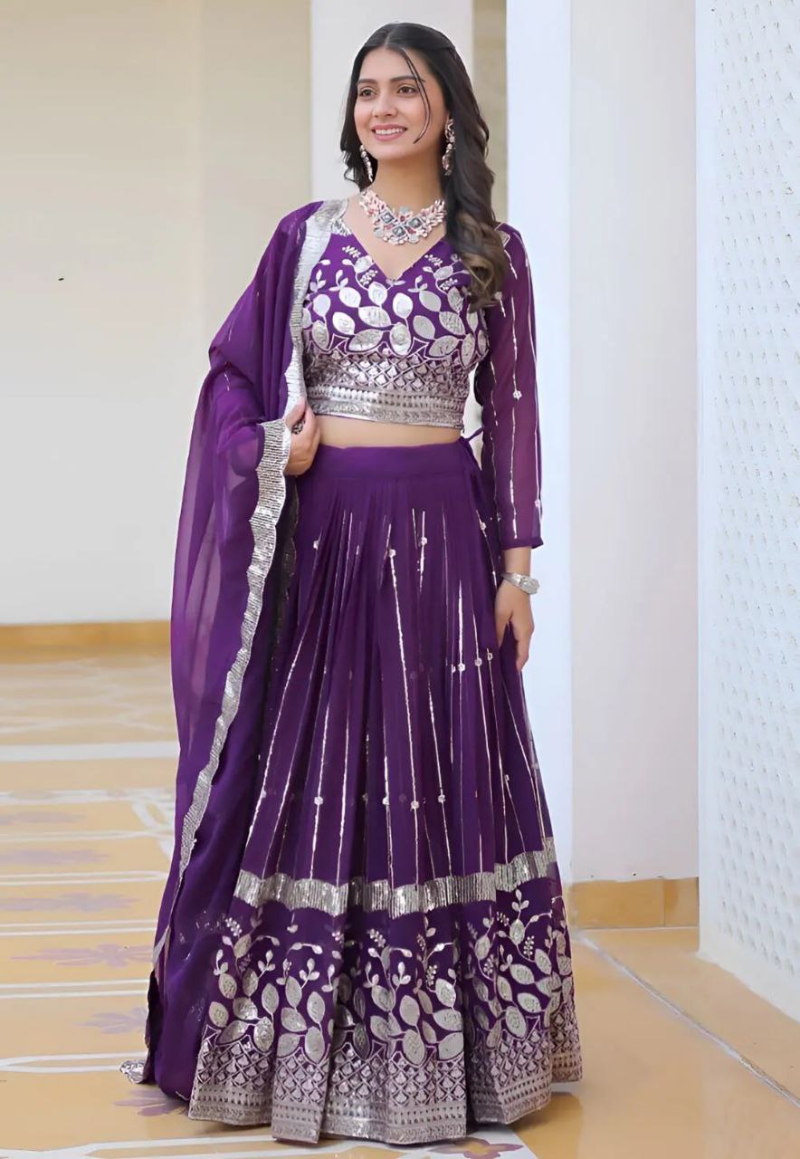 Shop Stylish Purple Lehenga Choli with Mirror Work for Special Occasions