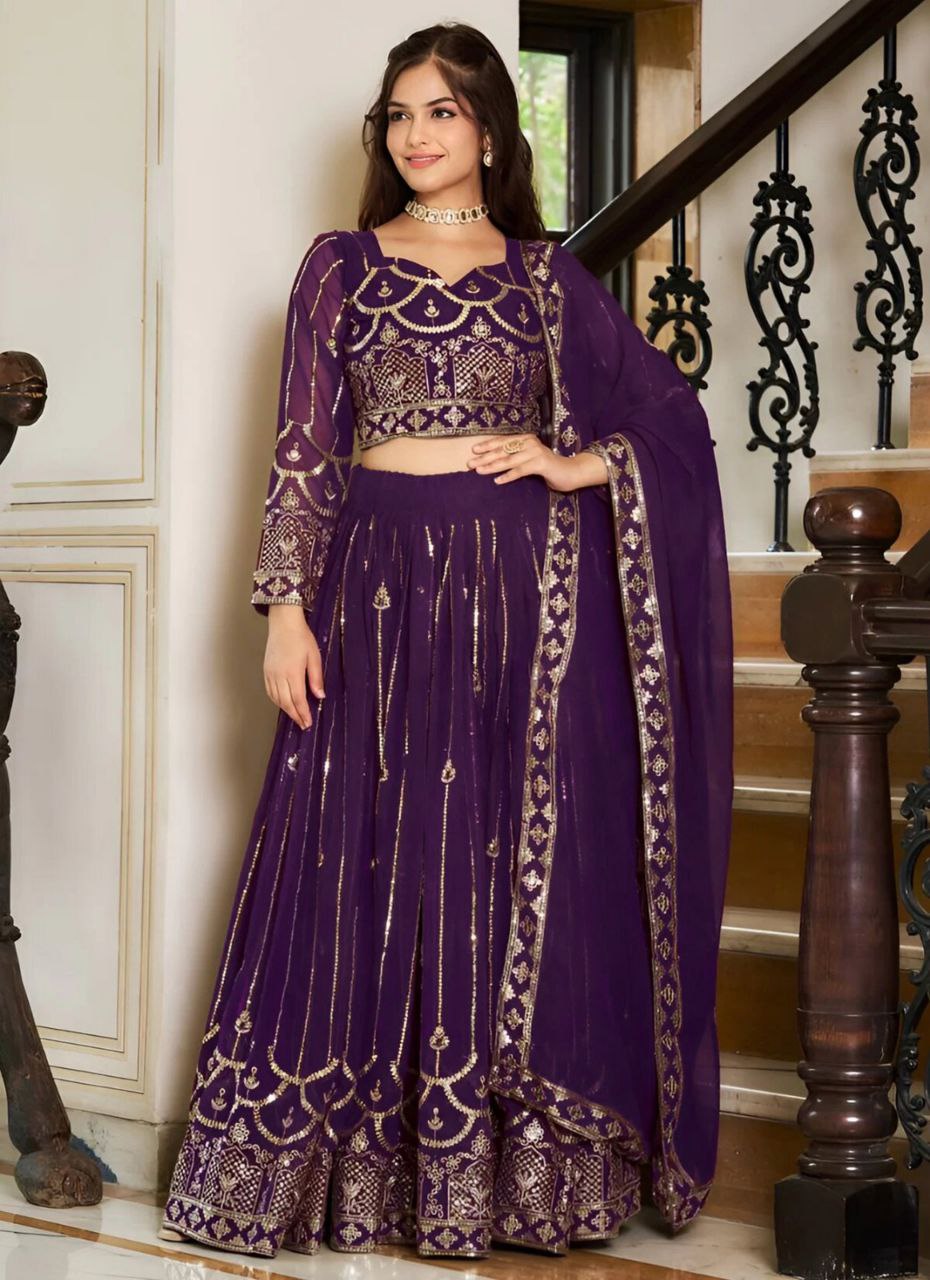 Shop designer purple embroidered lehenga choli for weddings and festive occasions