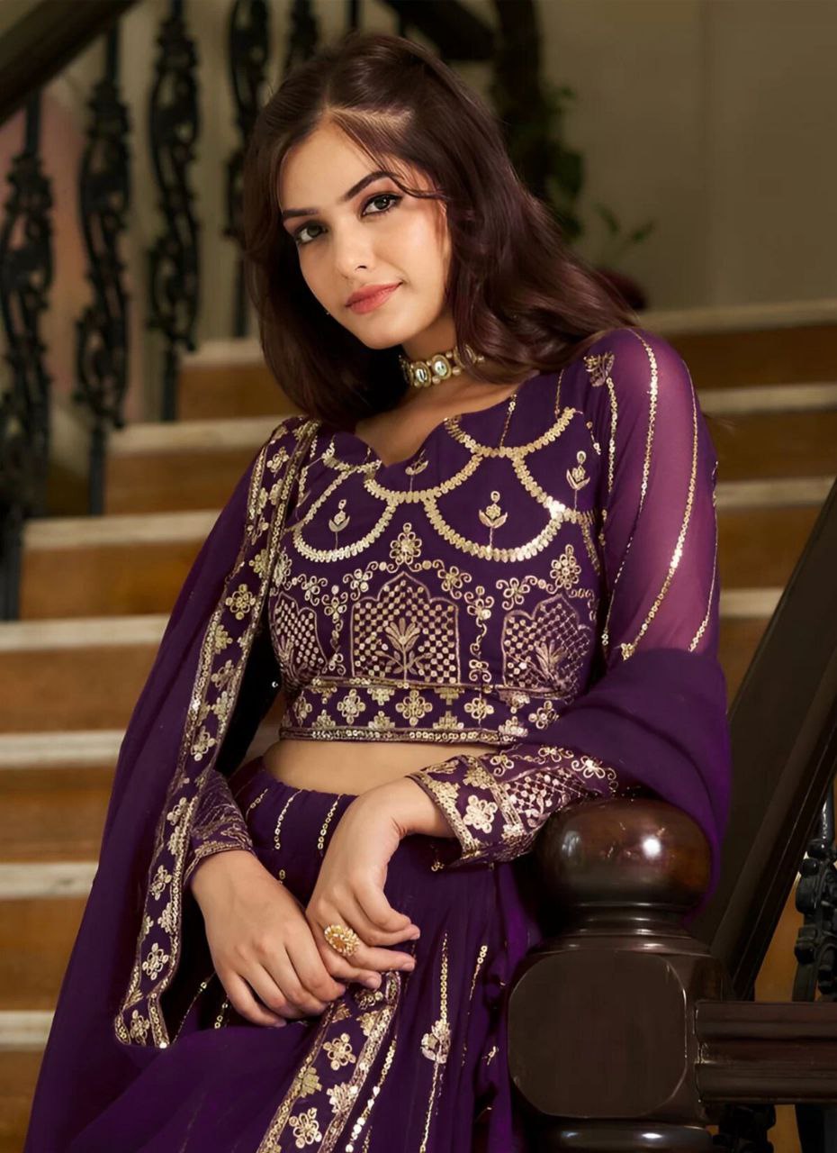 Shop designer purple embroidered lehenga choli for weddings and festive occasions