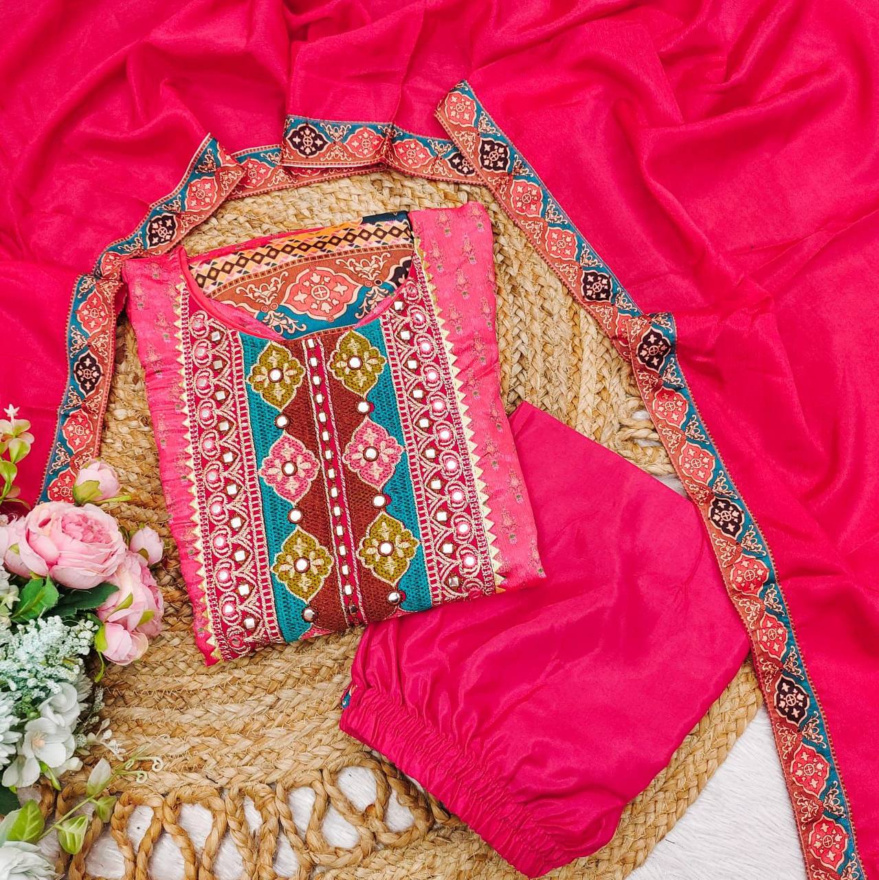 Regal Pink & Purple Embroidered Anarkali Suit Set with Dupatta