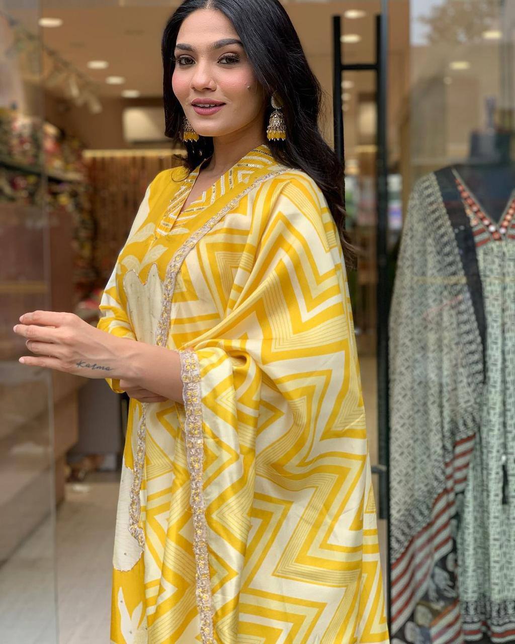 Vibrant Yellow Floral Printed Kurta Set with Dupatta