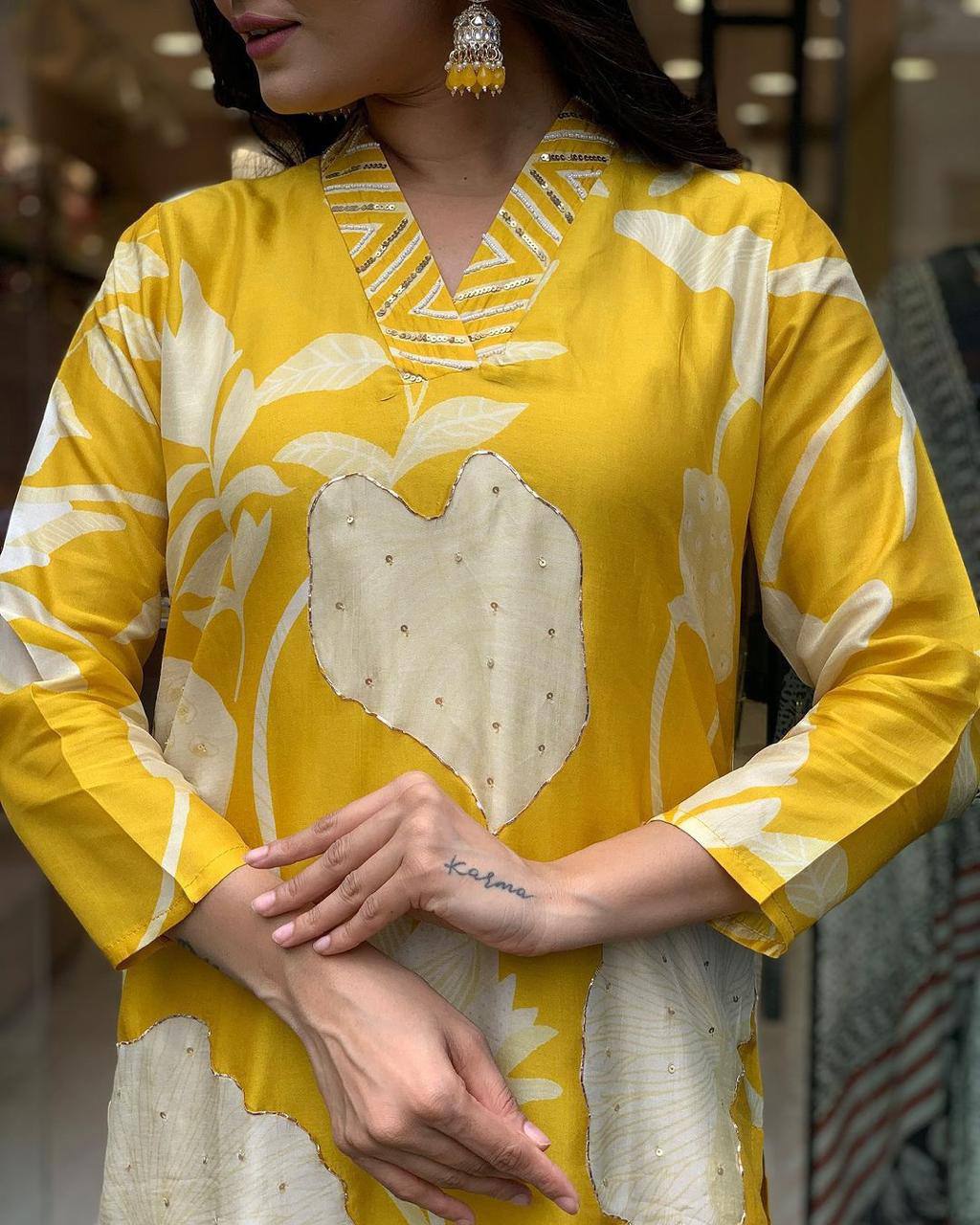 Vibrant Yellow Floral Printed Kurta Set with Dupatta