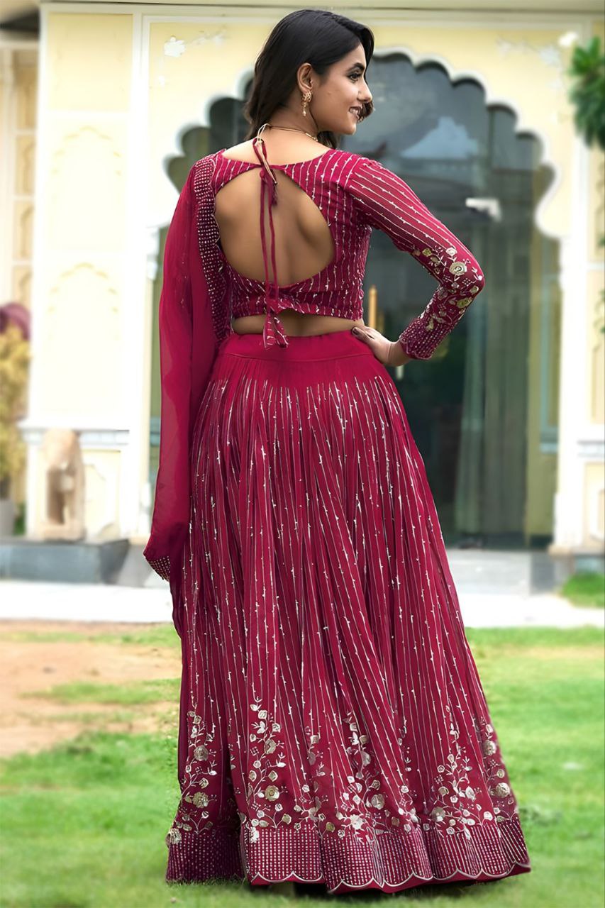 Designer Pink Semi-Stitched Lehenga with Dupatta – Elegant Embroidery & Sequin Work