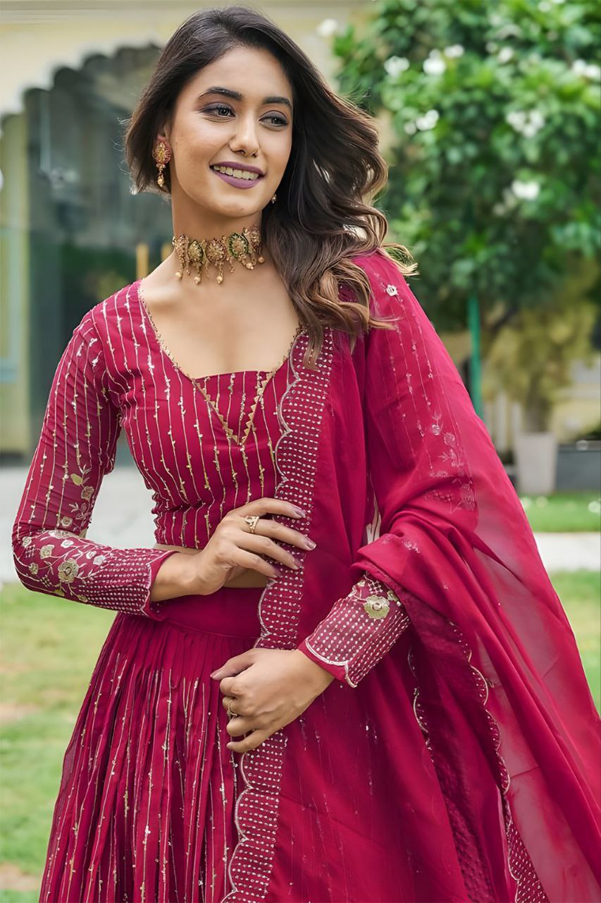 Designer Pink Semi-Stitched Lehenga with Dupatta – Elegant Embroidery & Sequin Work