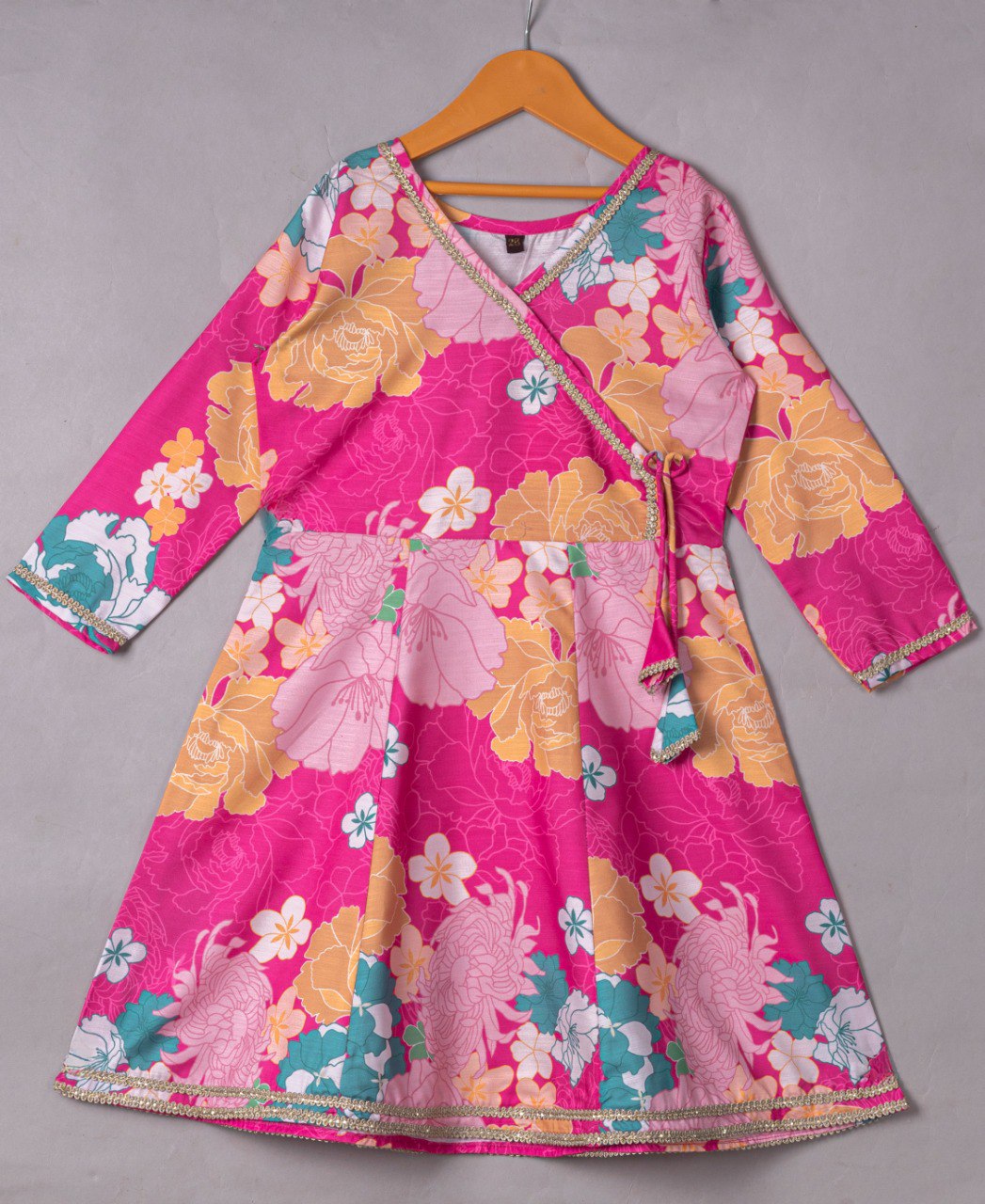 Girls' Pink Floral Anarkali Kurta with Sharara & Dupatta Set – Trendy Ethnic Wear for Festive & Casual Occasions