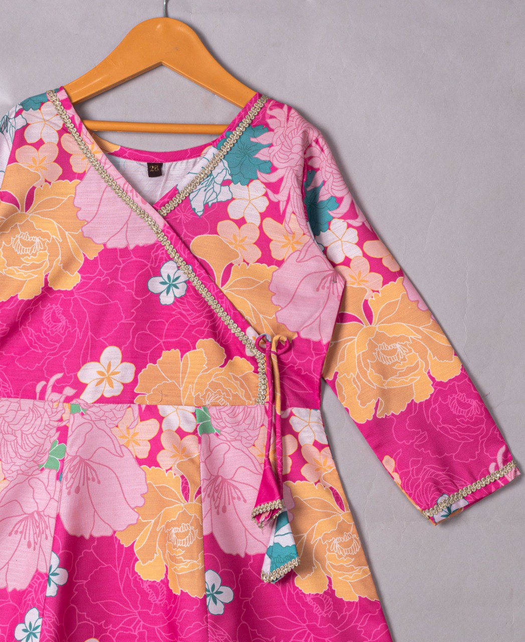 Girls' Pink Floral Anarkali Kurta with Sharara & Dupatta Set – Trendy Ethnic Wear for Festive & Casual Occasions