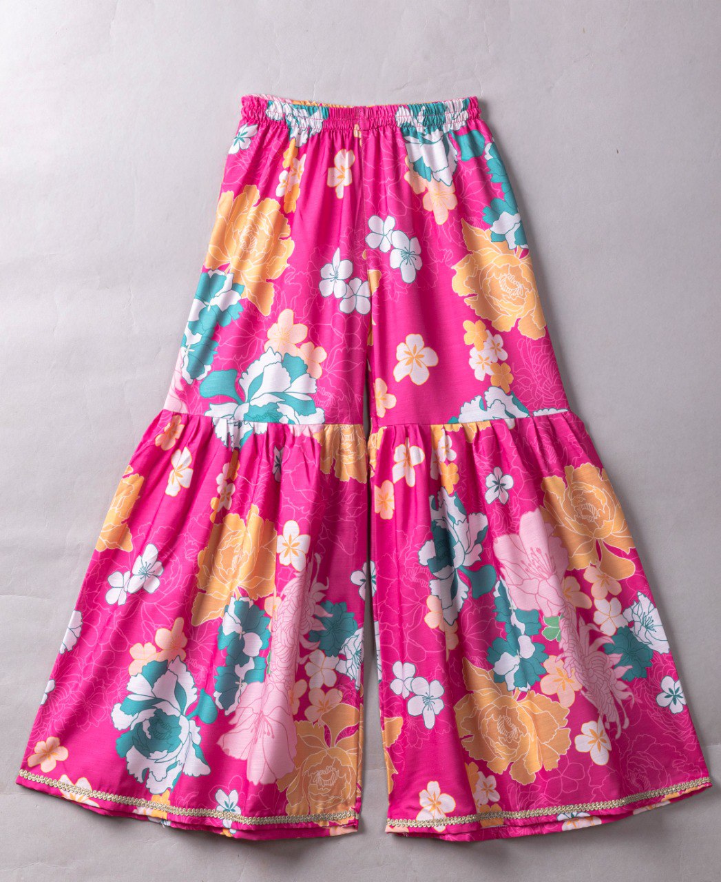 Girls' Pink Floral Anarkali Kurta with Sharara & Dupatta Set – Trendy Ethnic Wear for Festive & Casual Occasions