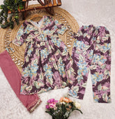 Kids Designer Floral Kurti Set with Matching Pink Dupatta