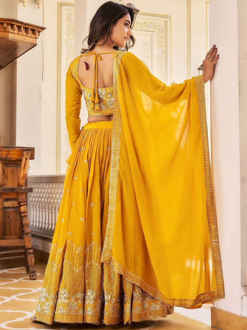 Designer Yellow Lehenga Set with Dupatta – Mirror & Sequin Embroidery Work