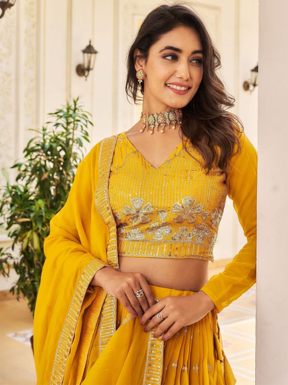 Designer Yellow Lehenga Set with Dupatta – Mirror & Sequin Embroidery Work