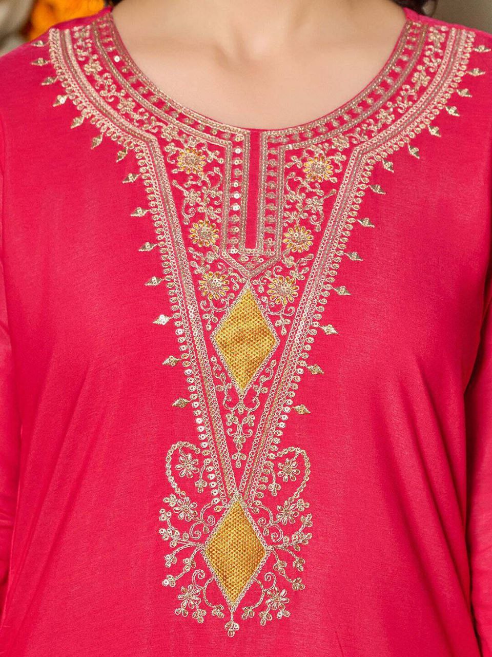 Rose Pink Embroidered Kurta Set with Printed Dupatta
