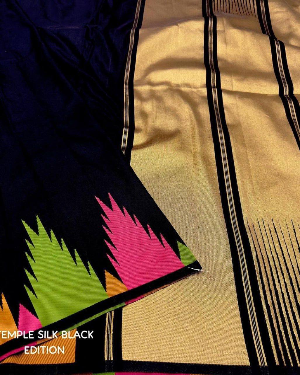 Black Lichi Silk Saree with Multicolor Abstract Floral Print – Perfect for Casual and Festive Occasions