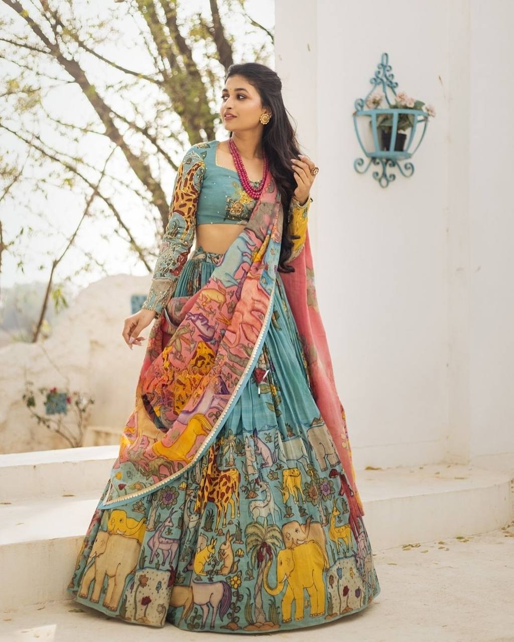 Hand-Painted Wildlife Print Lehenga Set – Vibrant Ethnic Wear with Jun