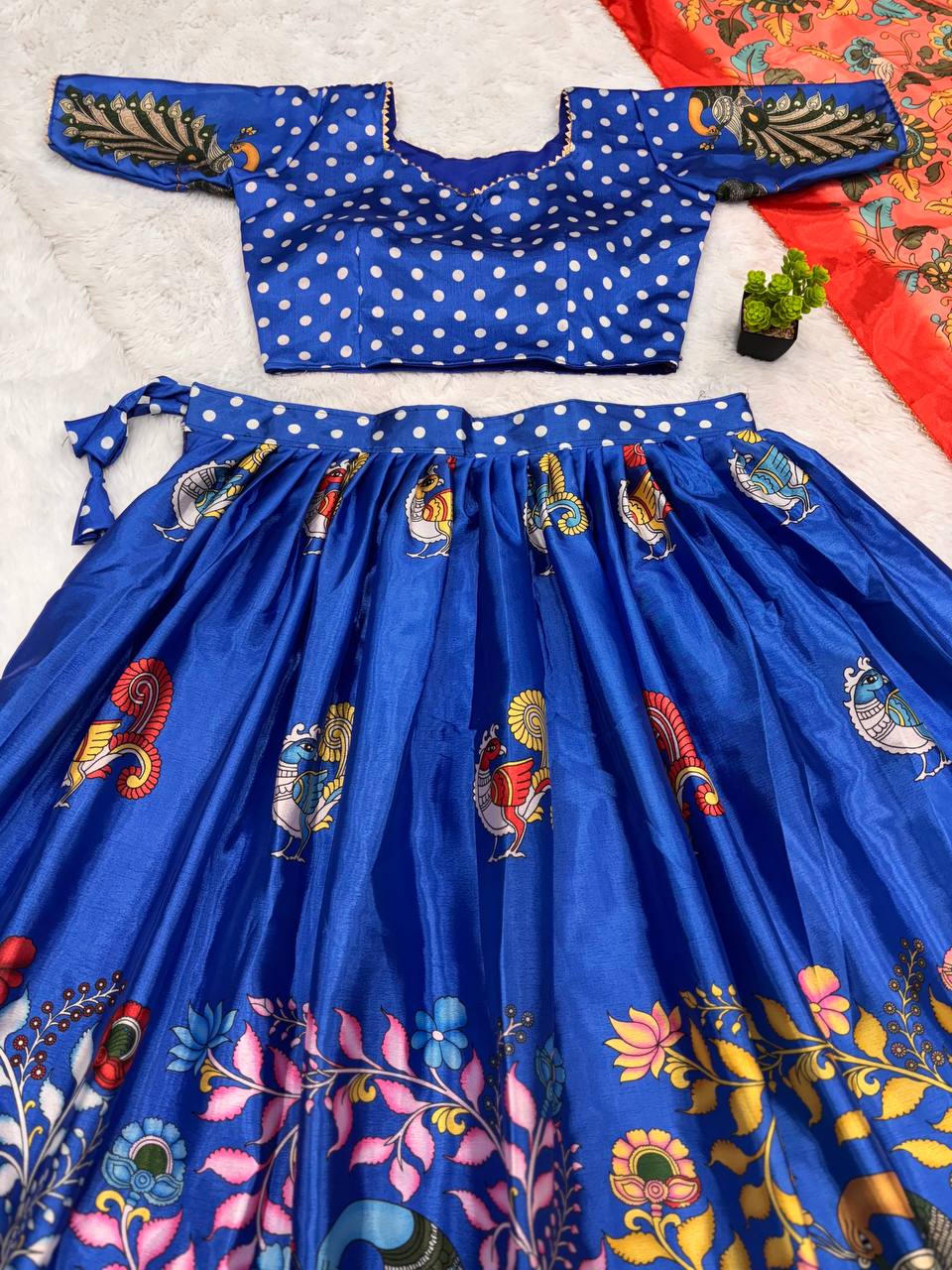 Royal Blue Handcrafted Madhubani Print Lehenga Set with Contrast Pink Dupatta – Ethnic & Festive Wear for Women