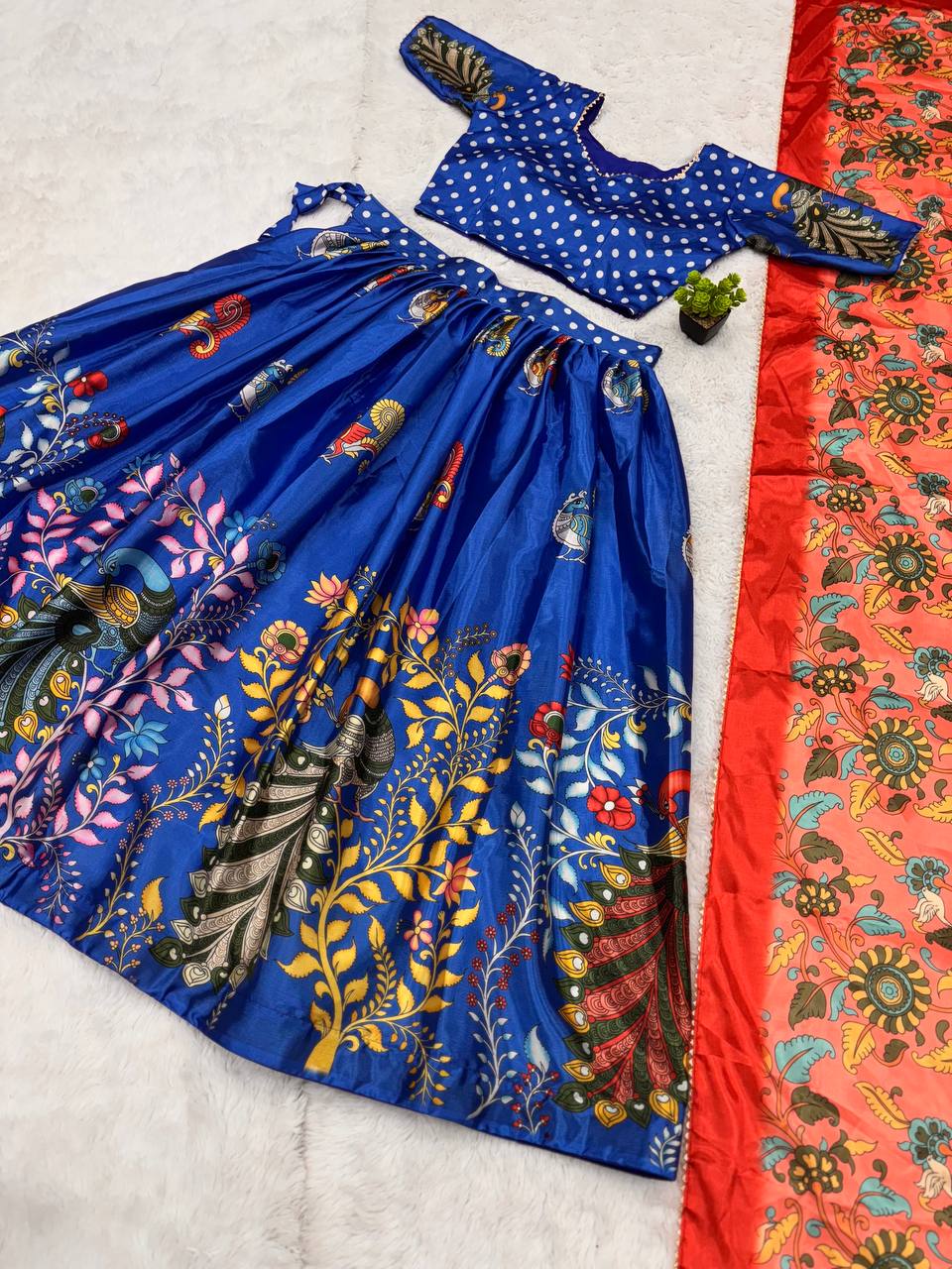 Royal Blue Handcrafted Madhubani Print Lehenga Set with Contrast Pink Dupatta – Ethnic & Festive Wear for Women