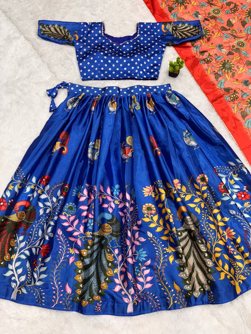 Royal Blue Handcrafted Madhubani Print Lehenga Set with Contrast Pink Dupatta – Ethnic & Festive Wear for Women
