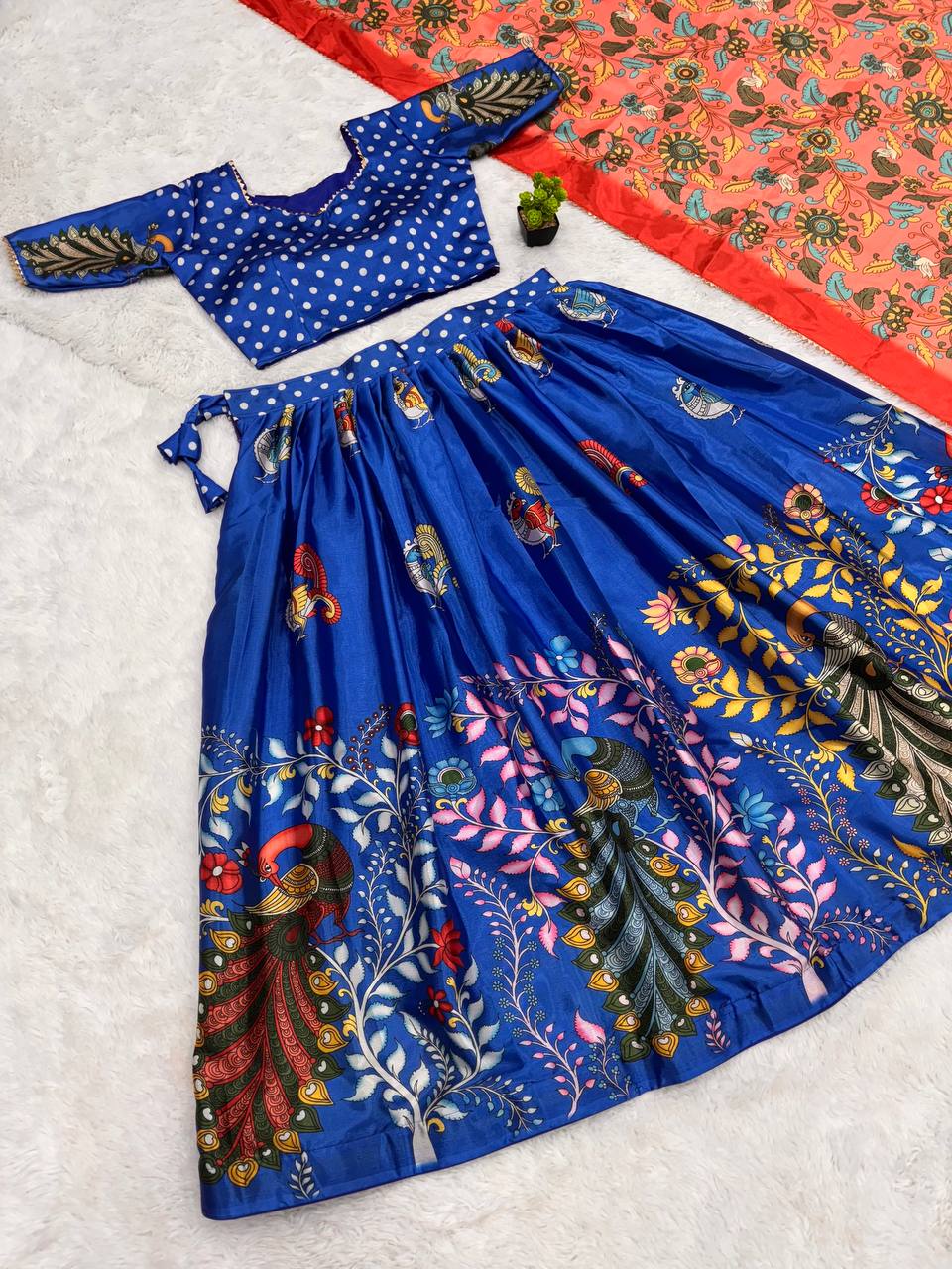 Royal Blue Handcrafted Madhubani Print Lehenga Set with Contrast Pink Dupatta – Ethnic & Festive Wear for Women