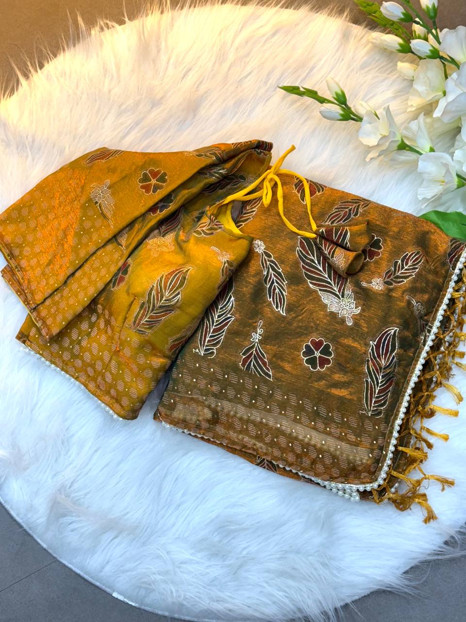 Designer Yellow Silk Saree For Women