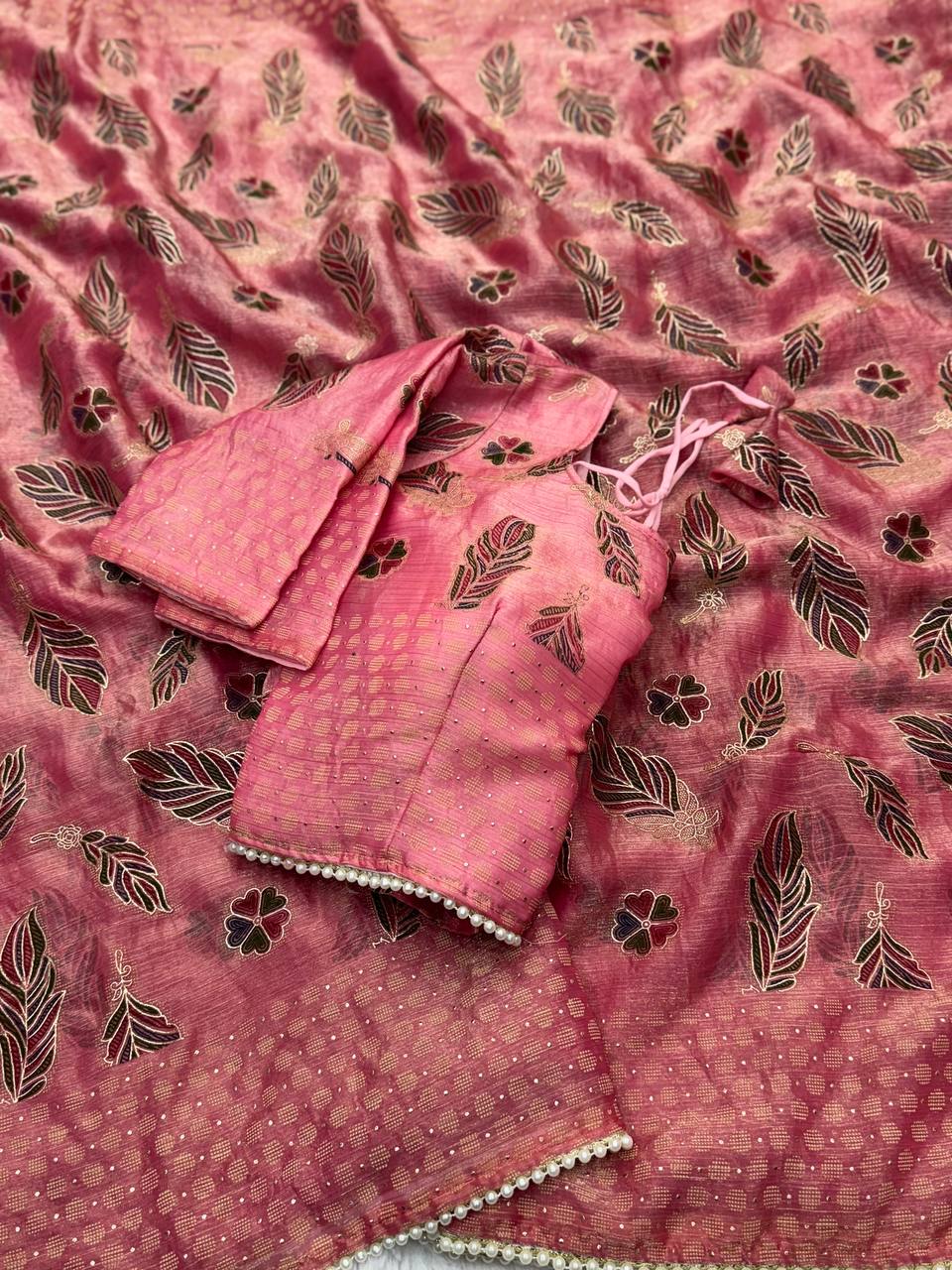 Designer Pink Silk Saree For Women