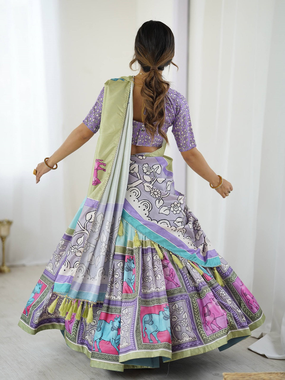 Pastel Multicolor Tribal Horse Print Lehenga Choli Set – Handcrafted Festive Wear for Women