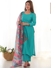 Elegant Turquoise Straight Kurta with Vibrant Dupatta – Ethnic Wear for Women