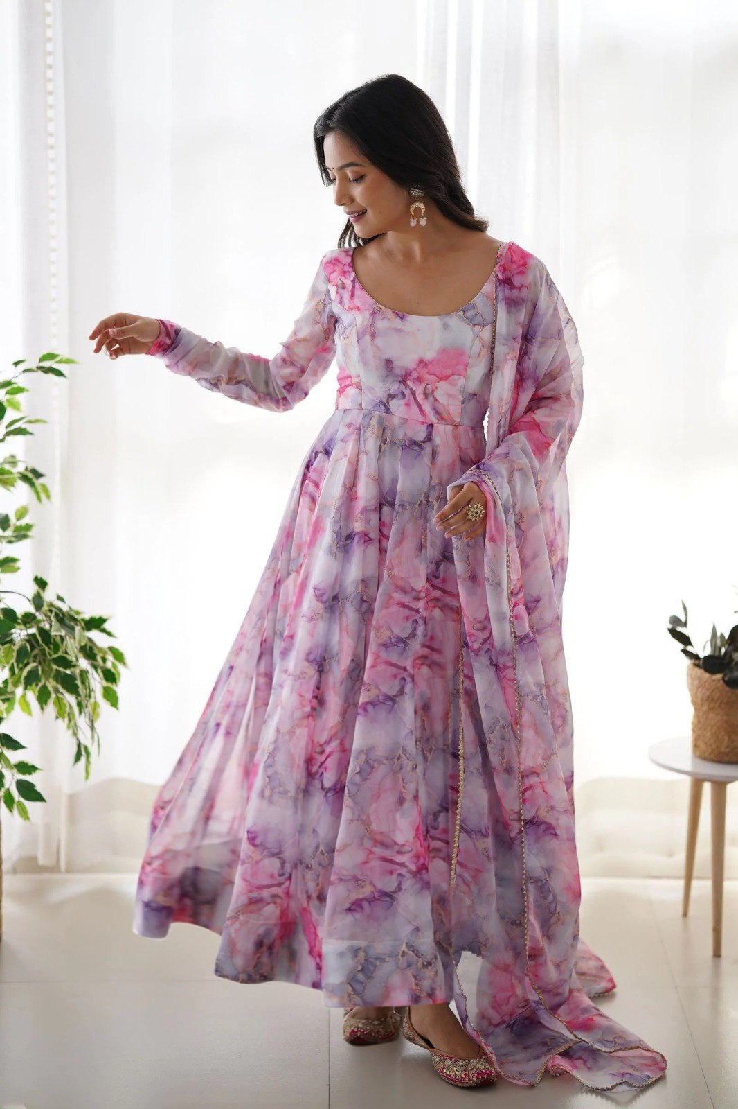 Dreamy Pink & Purple Floral Anarkali Suit Set