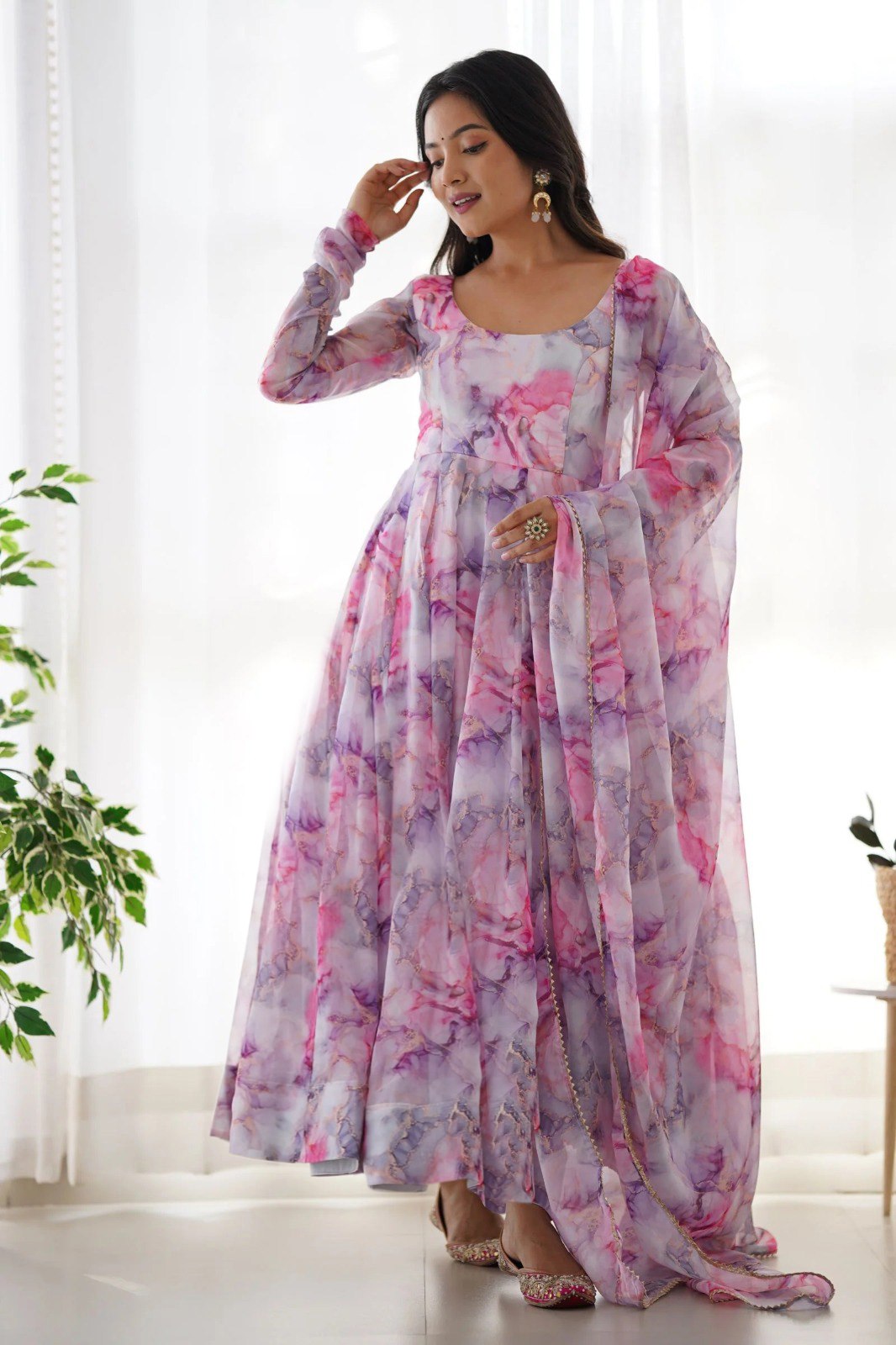 Dreamy Pink & Purple Floral Anarkali Suit Set