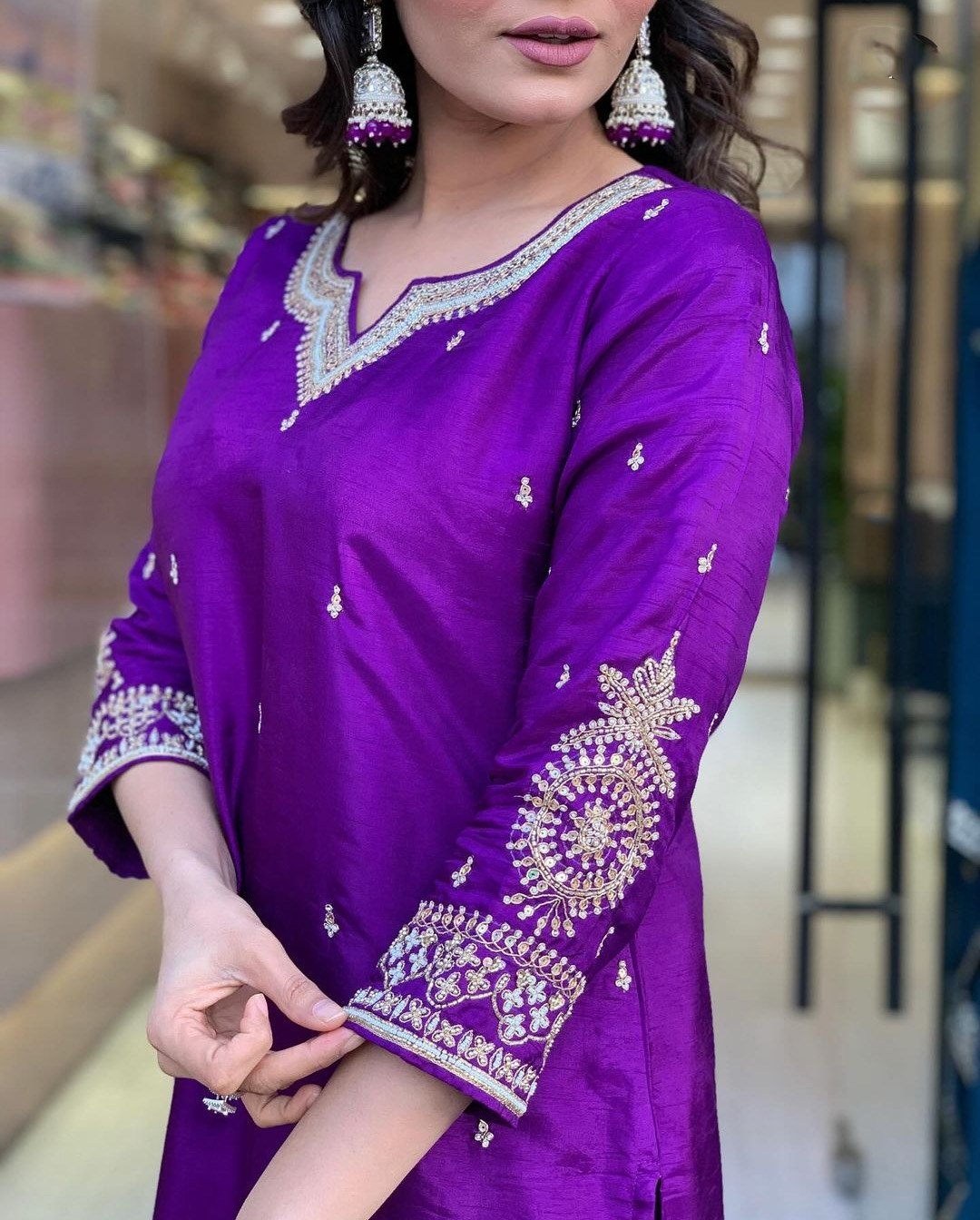 Elegant Purple Silk Kurta Set with Banarasi Dupatta – Festive Wear for Women