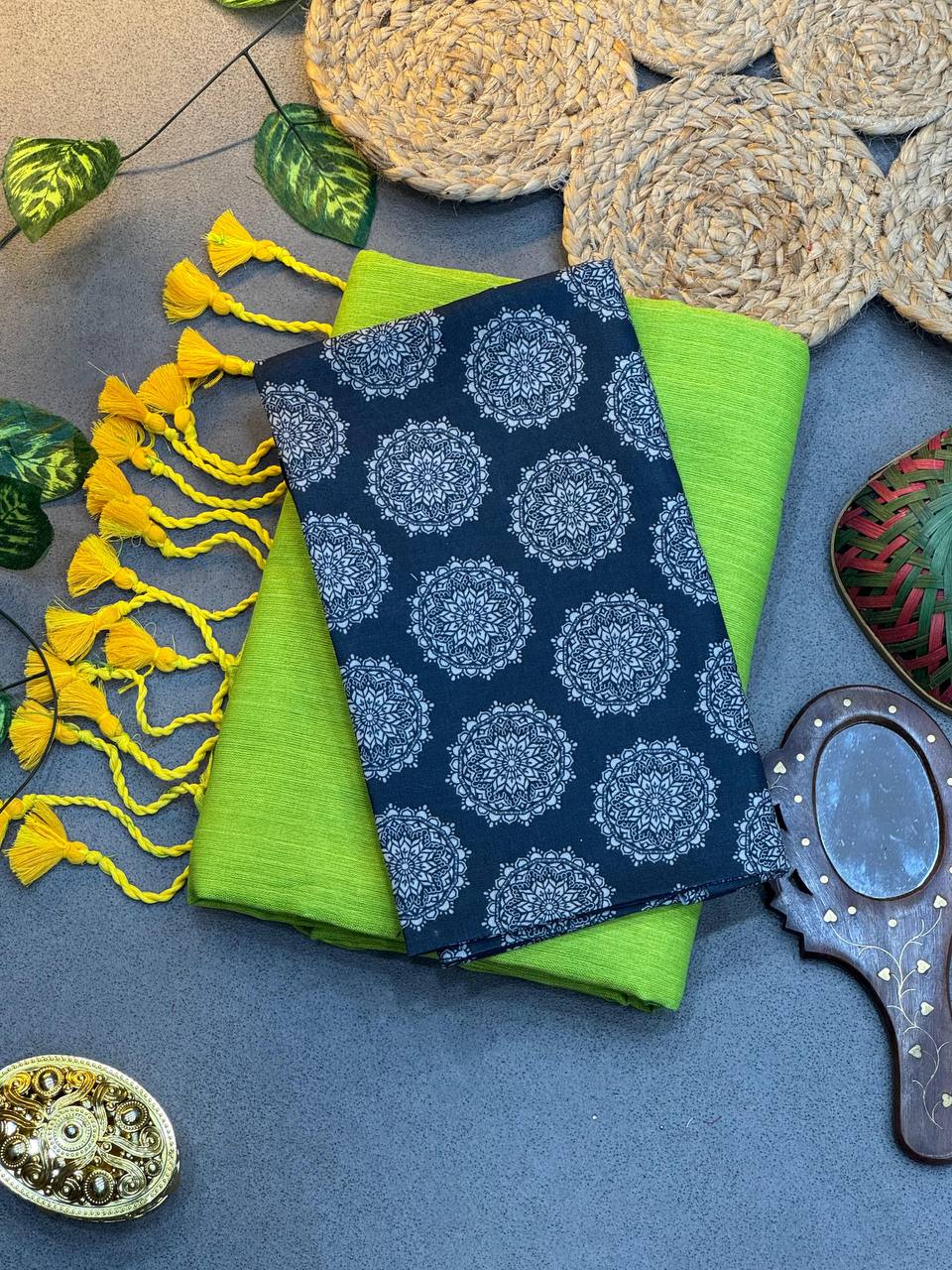 Elegant Printed Cotton Saree with Blouse – Soft & Breathable Fabric