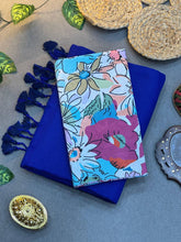 Blue Cotton Saree with Printed Blouse – Soft & Breathable Fabric