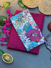 Dark Pink Cotton Saree with Printed Blouse – Soft & Breathable Fabric