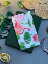 Dark Green Cotton Saree with Printed Blouse – Soft & Breathable Fabric