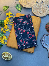 Golden Cotton Saree with Printed Blouse – Soft & Breathable Fabric