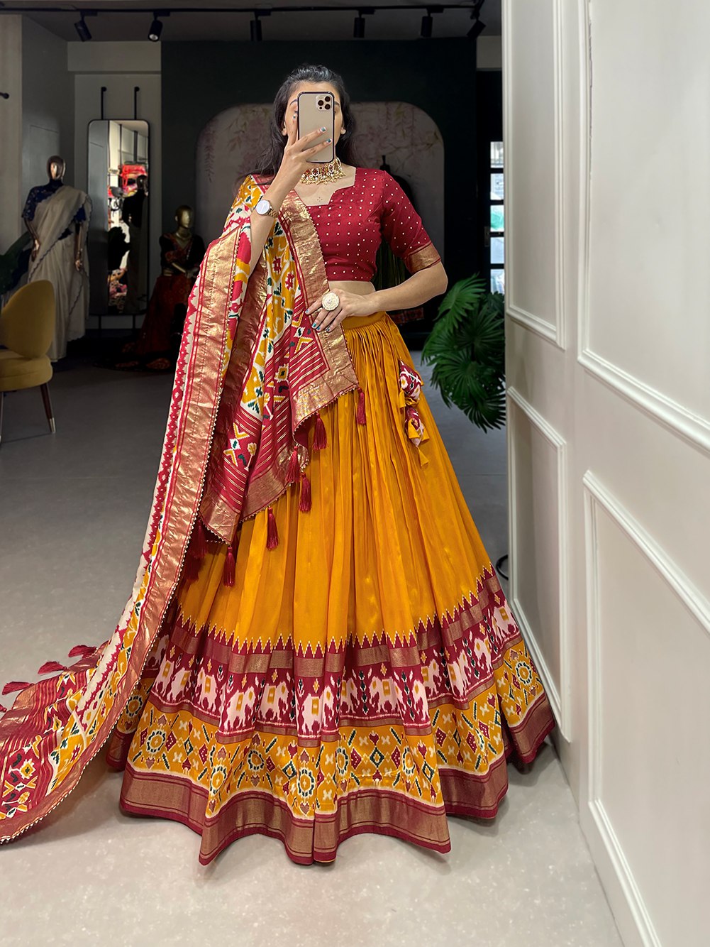 Mustard Yellow Patola Lehenga Choli for Women