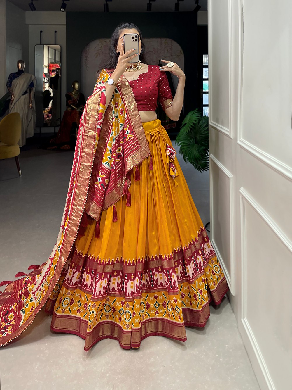 Mustard Yellow Patola Lehenga Choli for Women