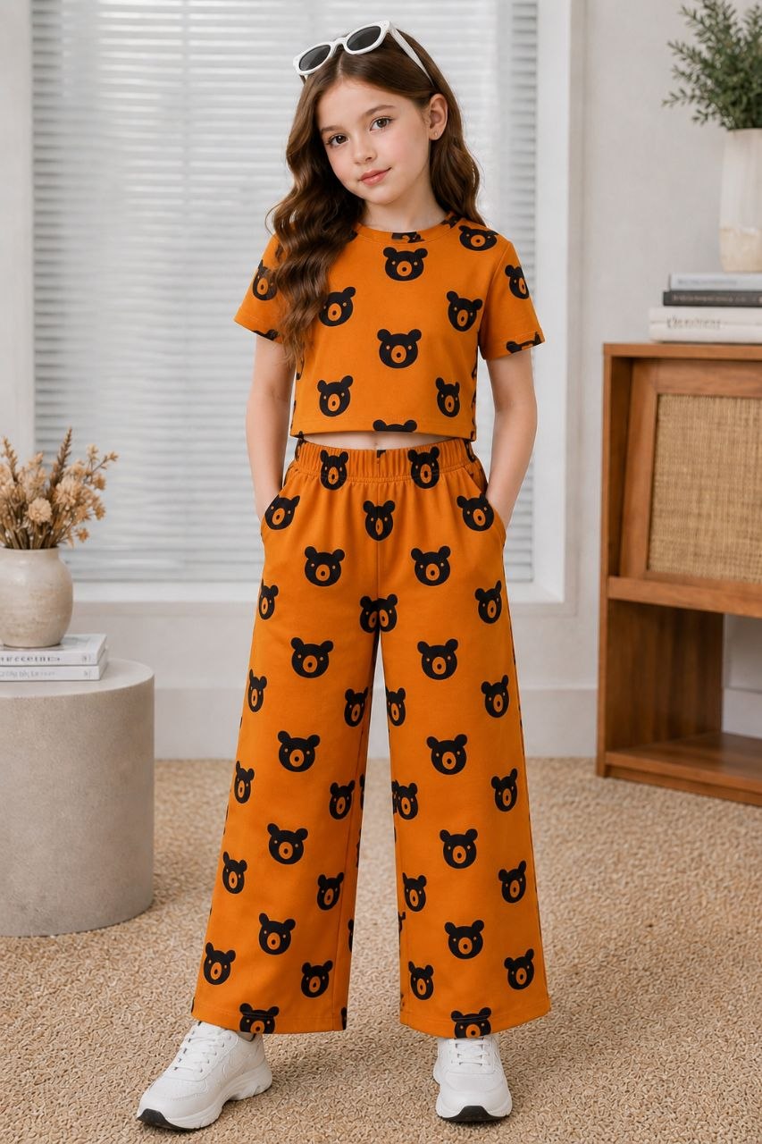 Girls Mustard Bear Print Co-Ord Set
