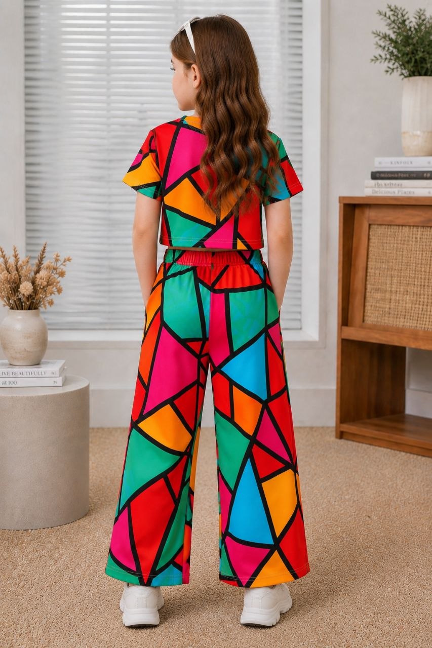 Girls Multicolor Geometric Printed Co-Ord Set