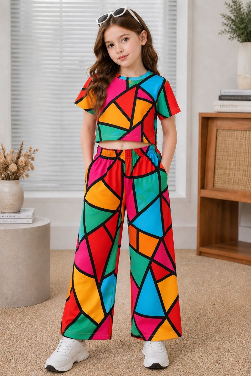 Girls Multicolor Geometric Printed Co-Ord Set