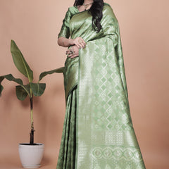 Green Banarasi Silk Saree with Traditional Zari Work and Tassel Detailing – Perfect for Weddings, Festive Occasions, and Parties