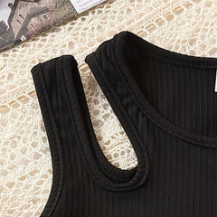 Girls Black Ribbed Sleeveless Crop Top & Striped Wide Leg Pants Set