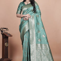 Exquisite Green Silk Saree with Gold Zari Work – Indian Wedding Saree