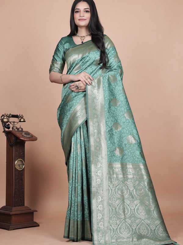 Exquisite Green Silk Saree with Gold Zari Work – Indian Wedding Saree