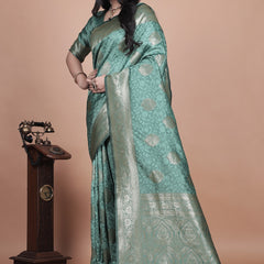 Exquisite Green Silk Saree with Gold Zari Work – Indian Wedding Saree
