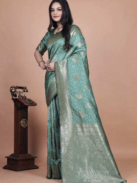 Exquisite Green Silk Saree with Gold Zari Work – Indian Wedding Saree