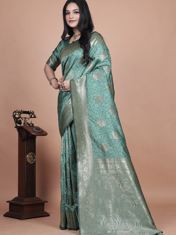 Exquisite Green Silk Saree with Gold Zari Work – Indian Wedding Saree