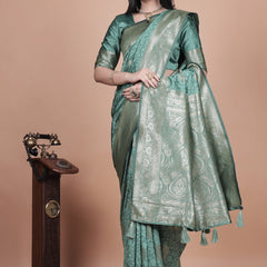 Exquisite Green Silk Saree with Gold Zari Work – Indian Wedding Saree